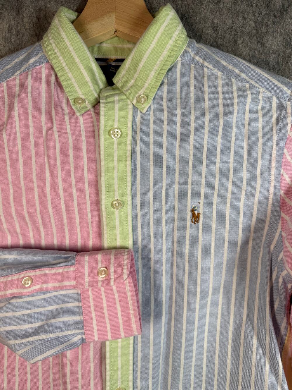 EUC Ralph Lauren Boys 10-12 Multicolor Pastel Striped Button Down Shirt Colorful